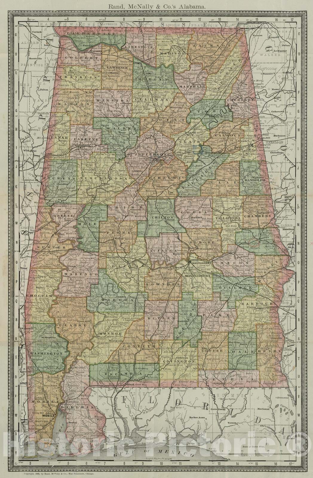 Historic Map : 1883 Alabama - Vintage Wall Art