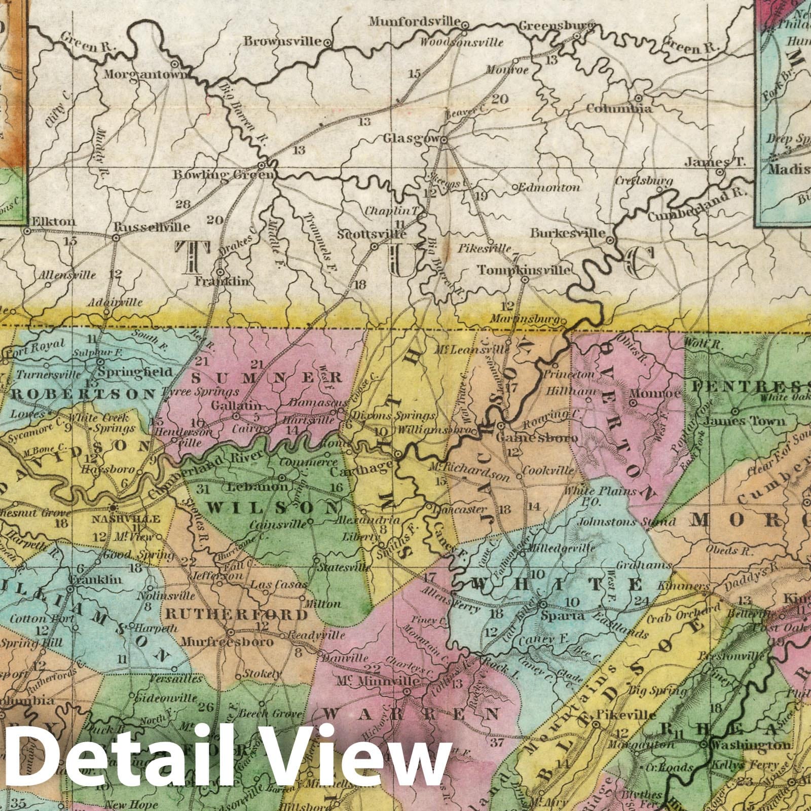 Tennessee - Road Map, 1839 - Historical Map Print