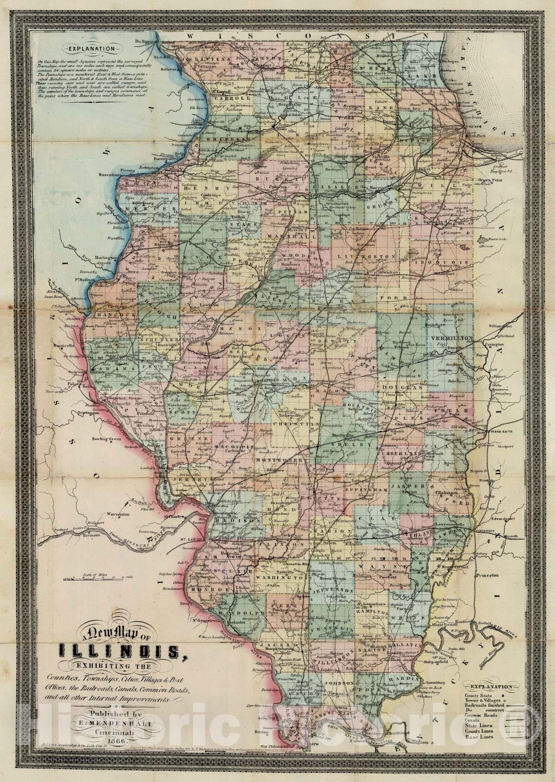 Historic Map : 1866 Illinois - Vintage Wall Art