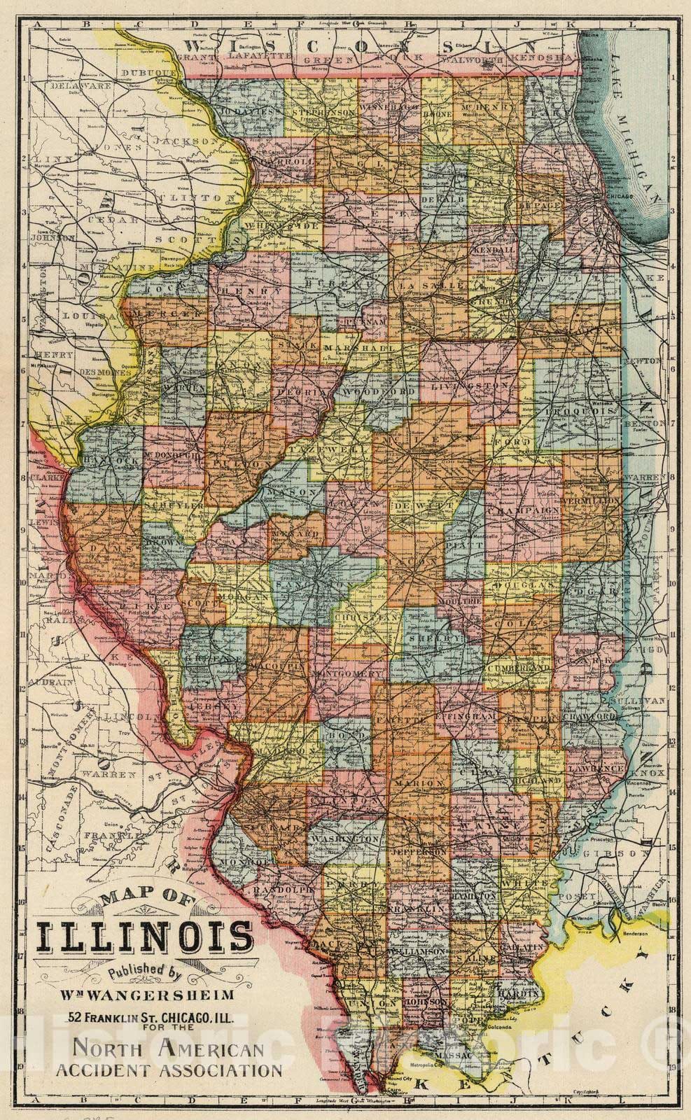 Historic Map : 1885 Illinois - Vintage Wall Art