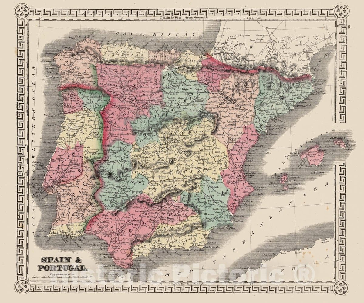 Historic Map : 1865 Spain and Portugal. v2 - Vintage Wall Art