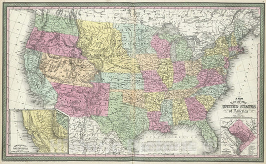 Historic Map : 1855 A new map of the United States of America - Vintage Wall Art