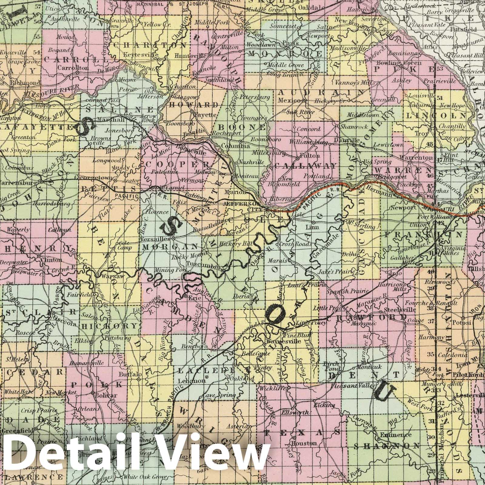 Missouri - Railroad Map, 1855 - Historical Map Print