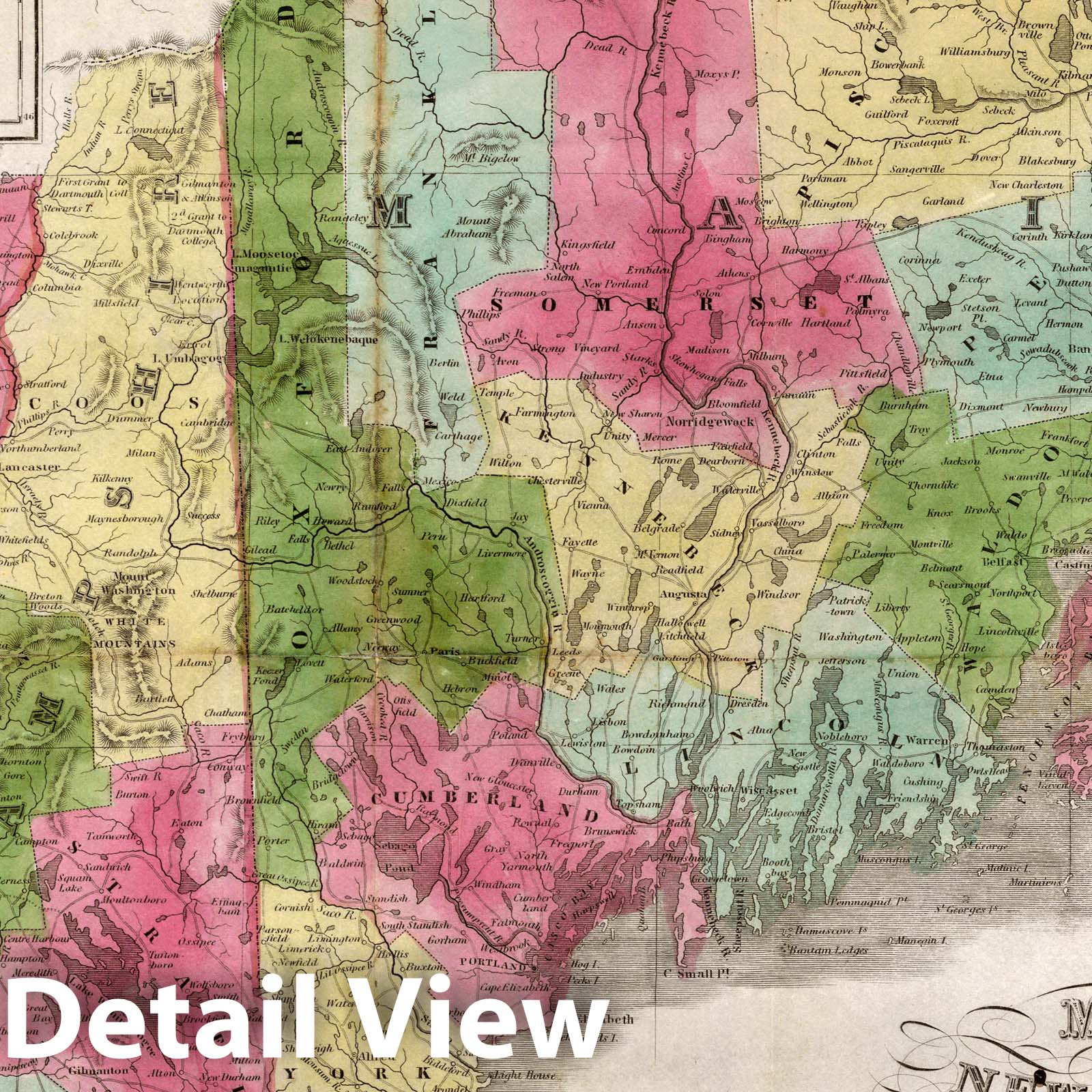 Maine, New Hampshire, and Vermont, 1847 - Historical Map Print
