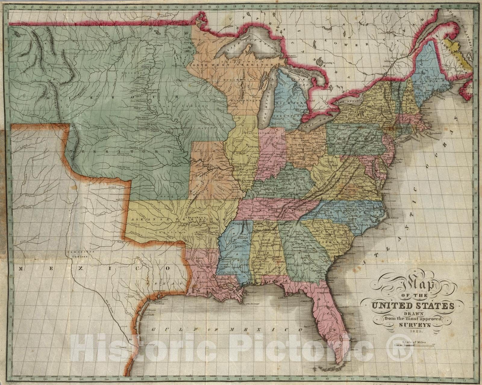 Historic Map : 1825 United States - Vintage Wall Art