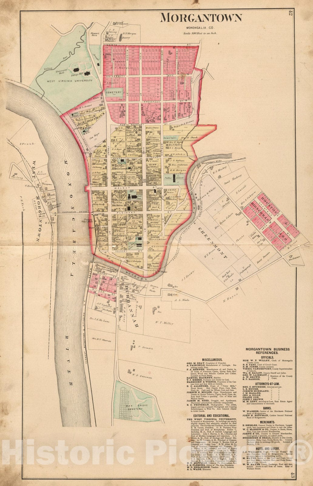 Historic Map : 1886 Morgantown, Monongalia County, West Virginia. - Vintage Wall Art