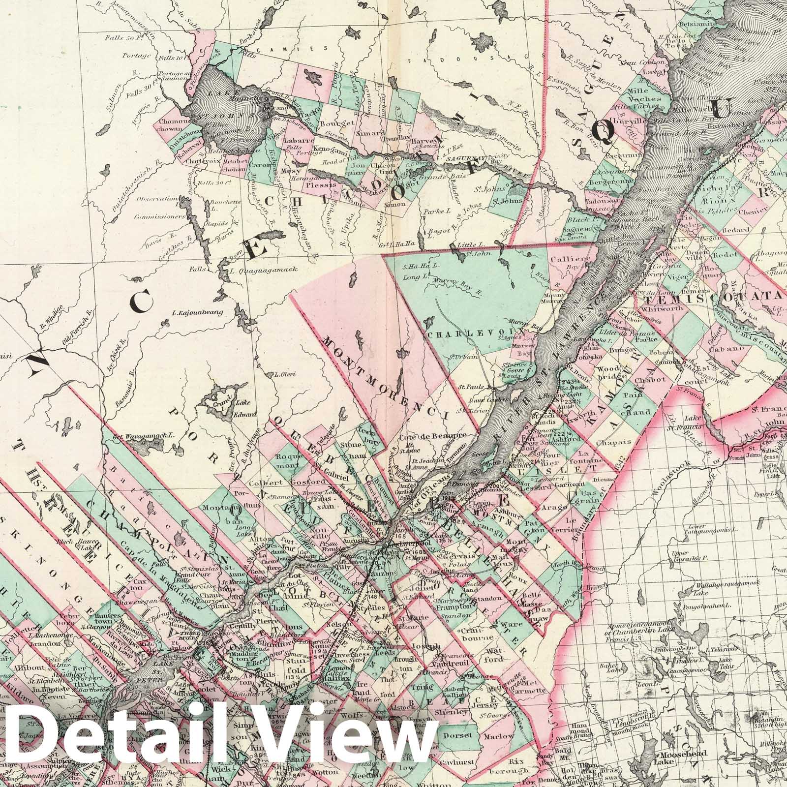 Quebec and New Brunswick, Canada, 1874 - Historical Map Print