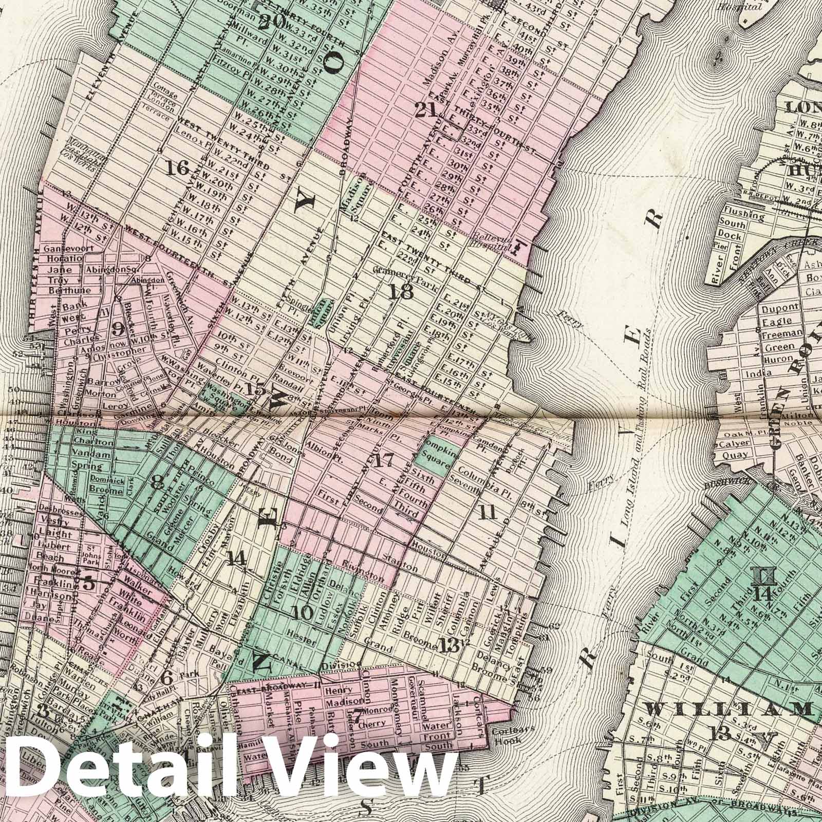 New York City, Brooklyn, Jersey City, and Hoboken, 1874 - Historical Map Print