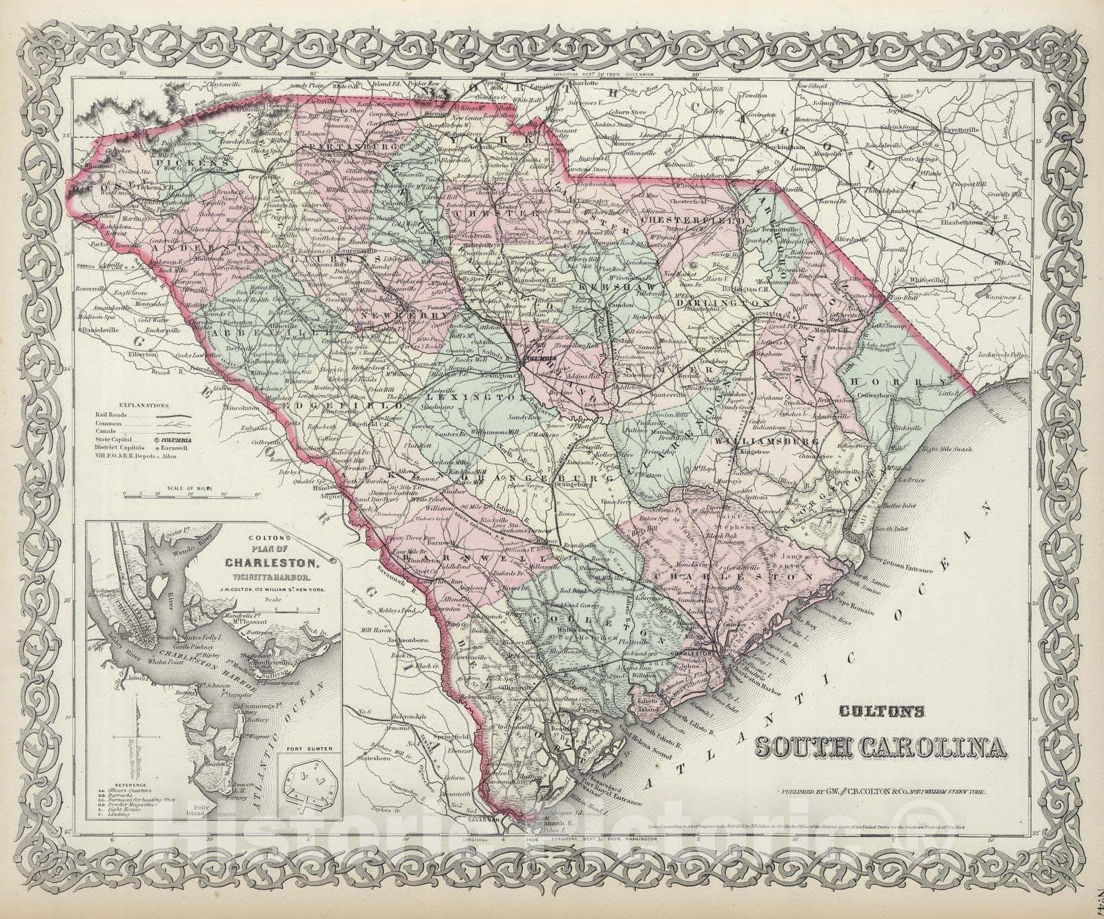Historic Map : 1874 South Carolina. - Vintage Wall Art