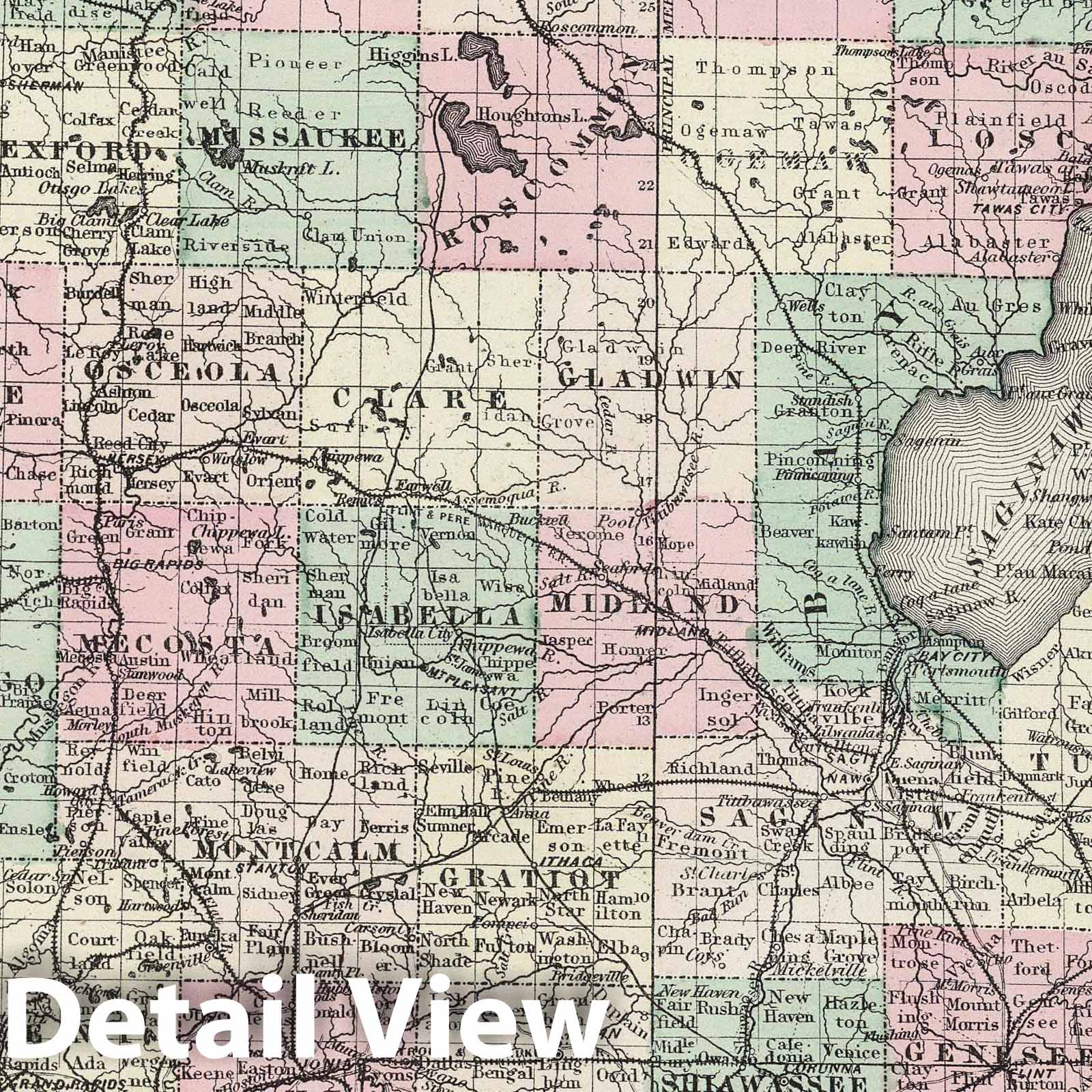 Michigan 1874 - Colton's Historical Map Print
