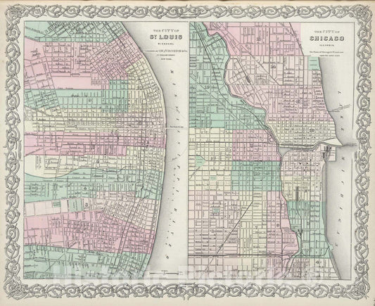 Historic Map : 1874 St. Louis, Missouri. Chicago, Illinois - Vintage Wall Art