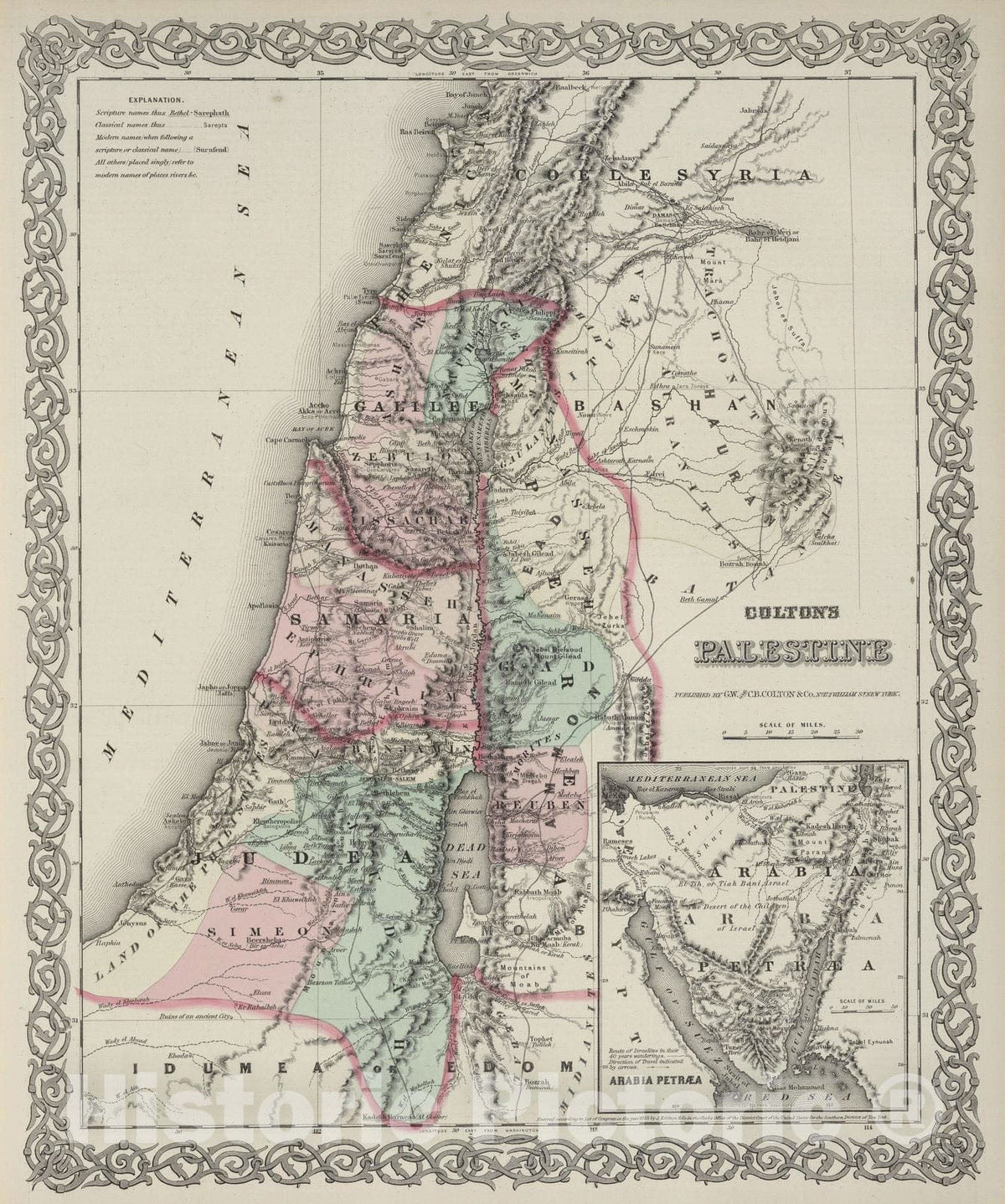 Historic Map : 1874 Palestine. - Vintage Wall Art