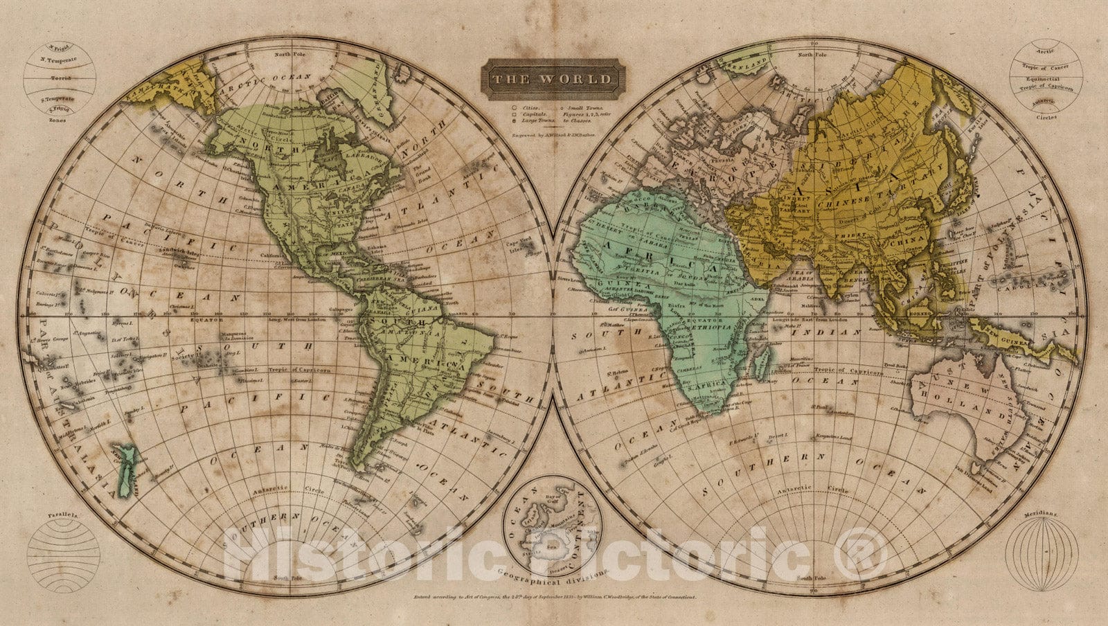 Historic Map : School Atlas - 1824 The World - Vintage Wall Art