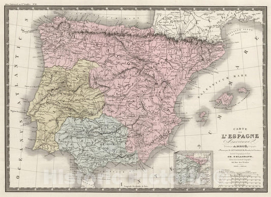 Historic Map : Spain, 1875 Espagne Ancienne. , Vintage Wall Art