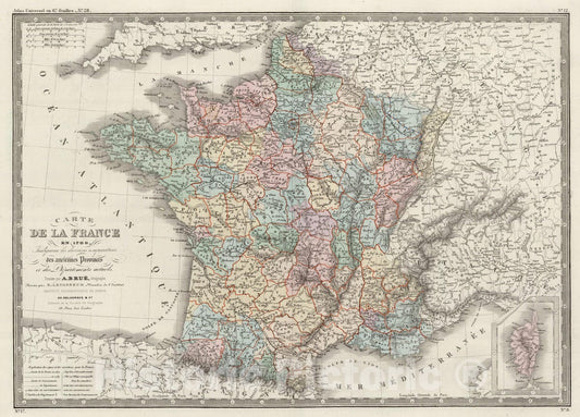 Historic Map : France, 1875 France en 1789. , Vintage Wall Art