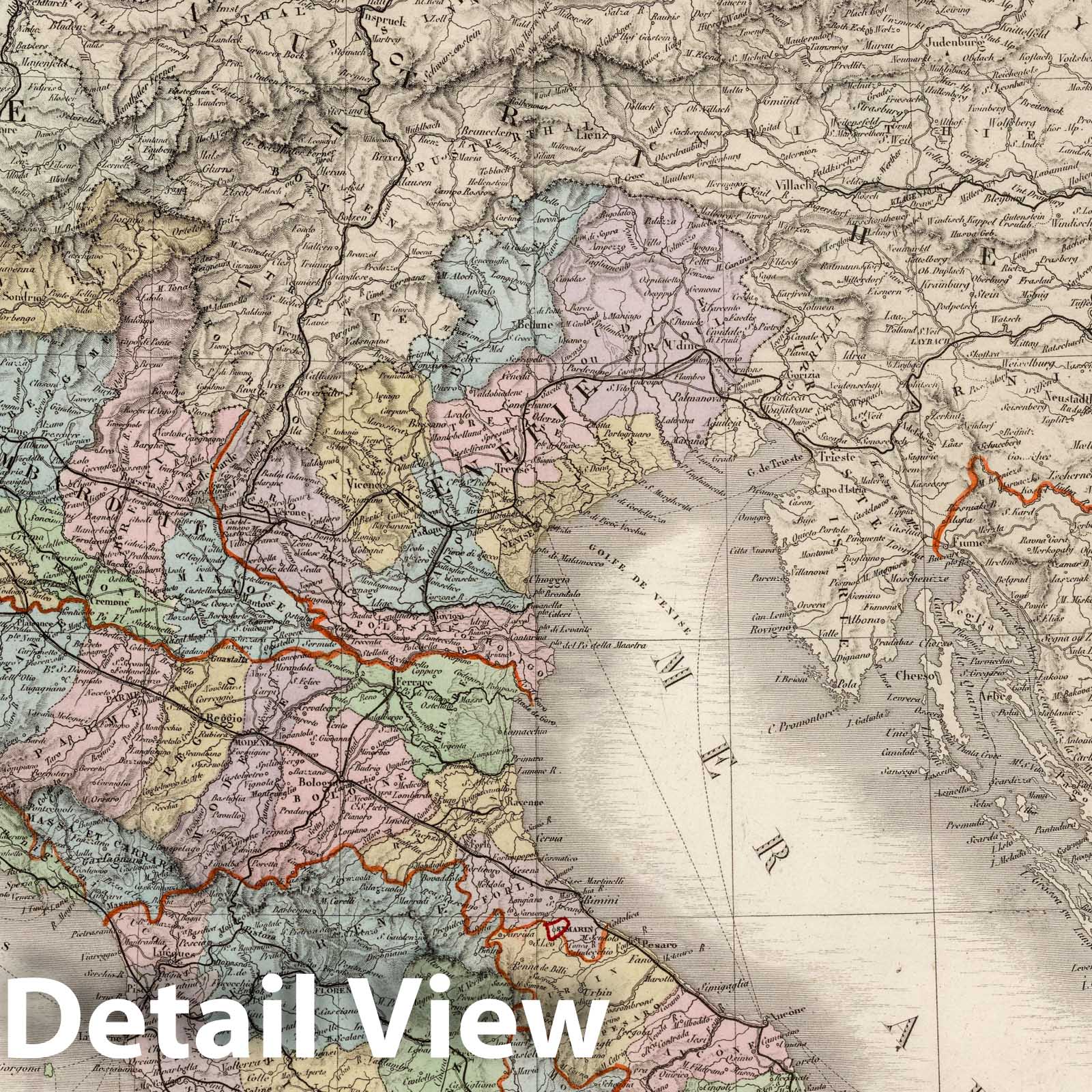 Italy, North - Railroad Map, 1875 - Historical Map Print