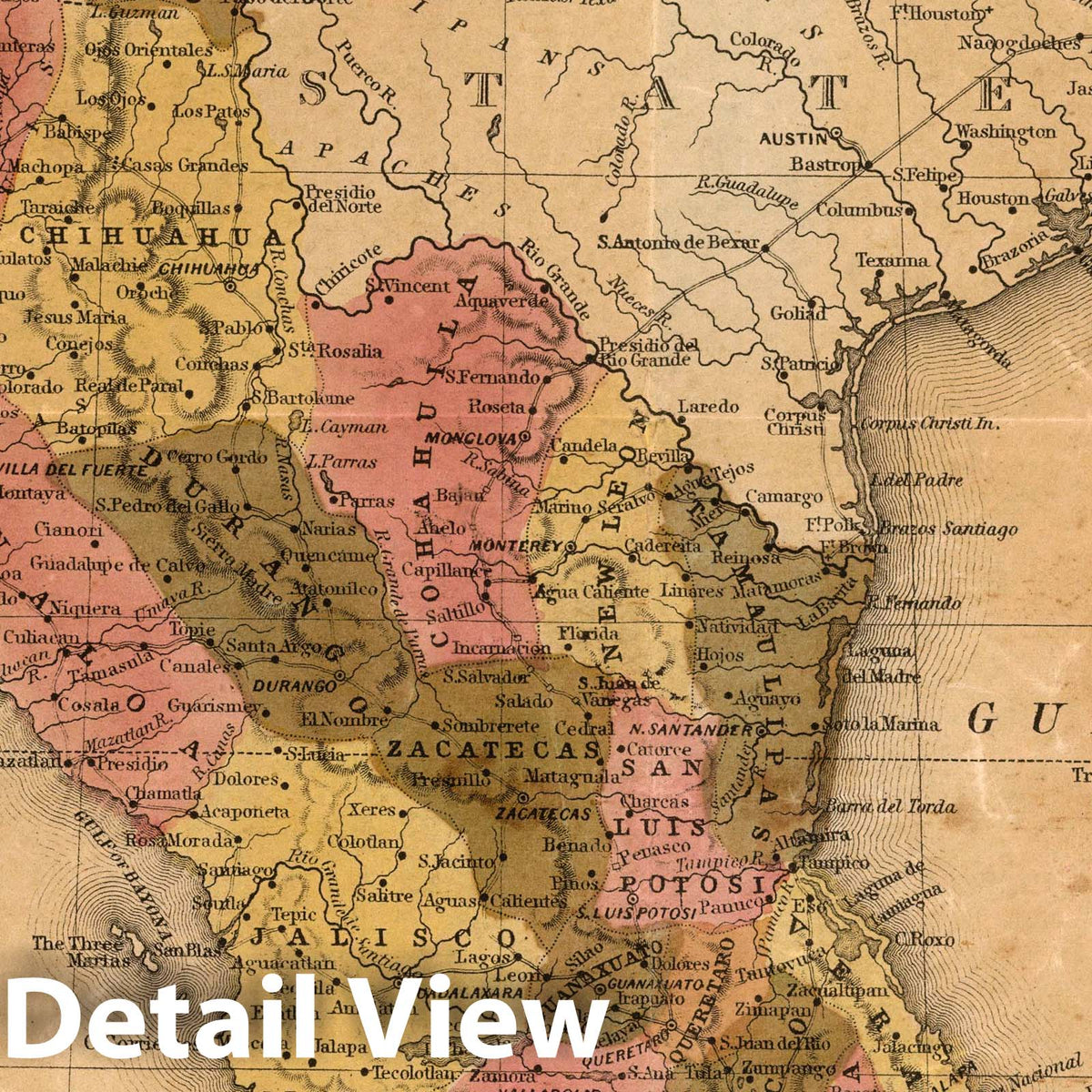 Mexico, Yucatan, and Valley of Mexico - Road Map, 1846 - Historical Map Reproduction