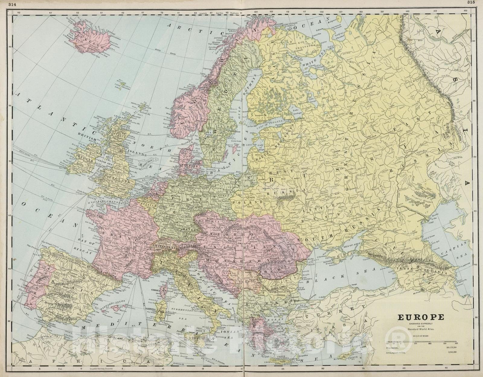 Historic Map : 1889 Europe. - Vintage Wall Art