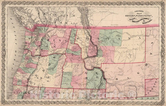 Historic Map : 1866 Oregon, and Washington Territory. - Vintage Wall Art