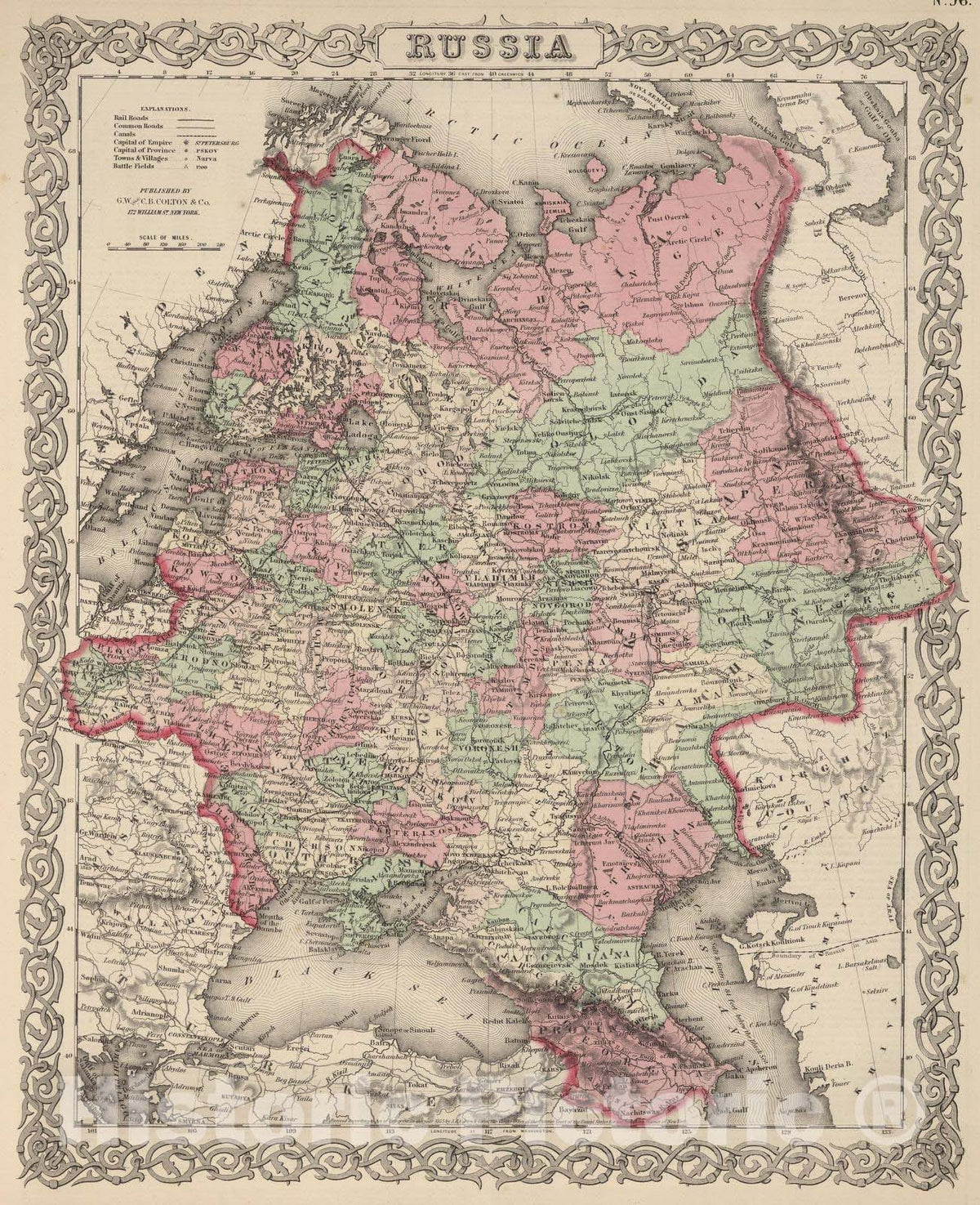 Historic Map : 1866 Russia. - Vintage Wall Art