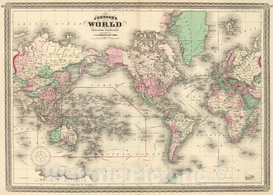 Historic Map : 1886 World On Mercator's Projection. - Vintage Wall Art