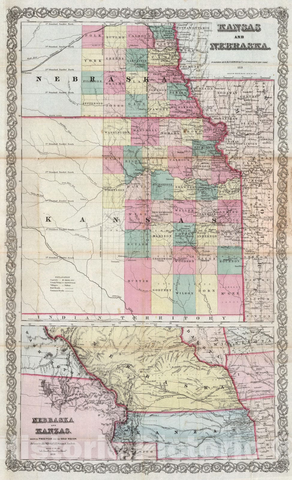 Historic Map : Exploration Book - 1859 Kansas and Nebraska, 1859 - Vintage Wall Art