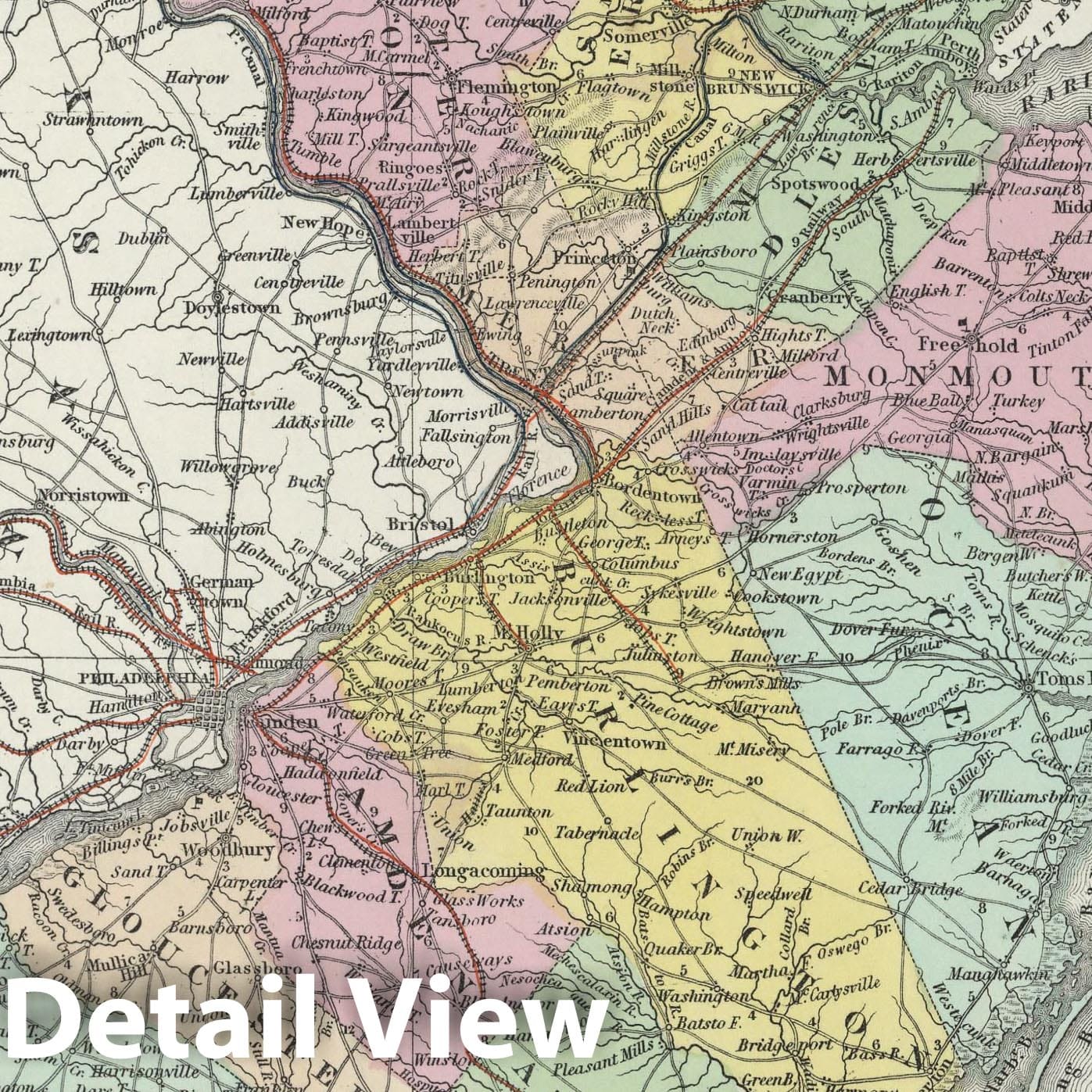 New Jersey - Railroad Map, 1855 - Historical Map Print
