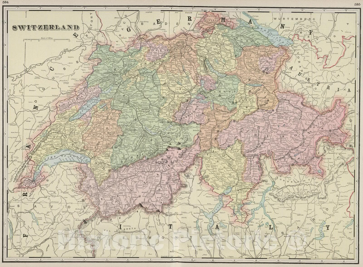 Historic Map : 1901 Switzerland. - Vintage Wall Art