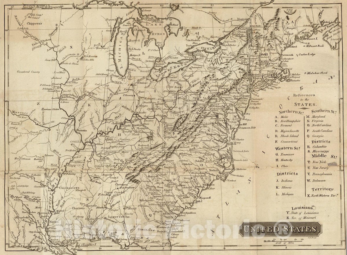 Historic Map : Guide Book - 1822 United States - Vintage Wall Art