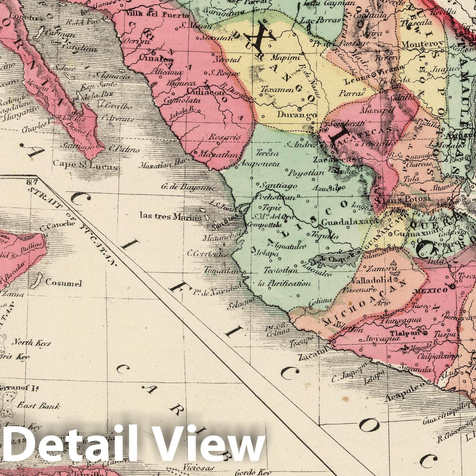 Mexico and Central America, 1865 - Historical Map Print
