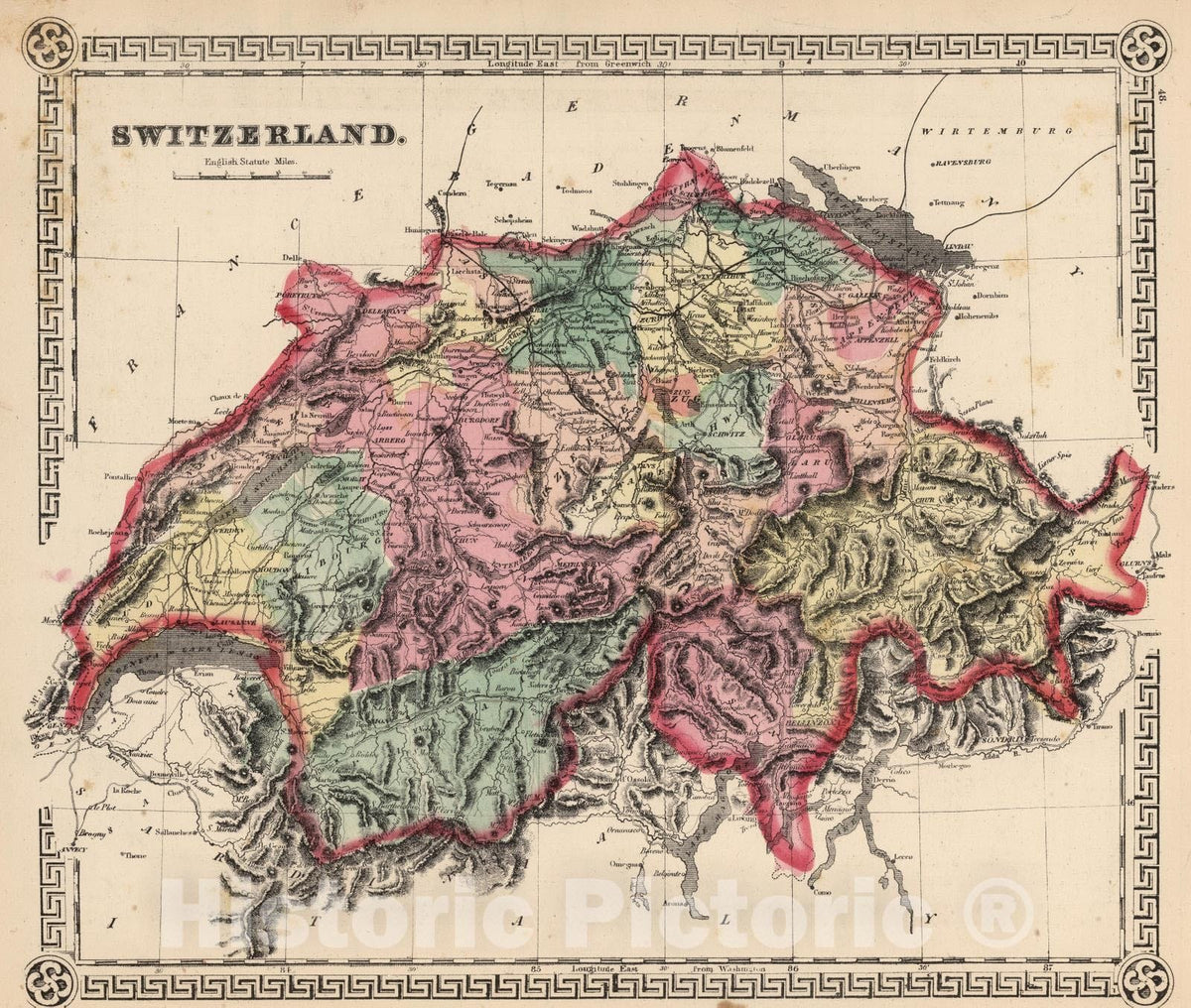 Historic Map : 1865 Switzerland. v3 - Vintage Wall Art