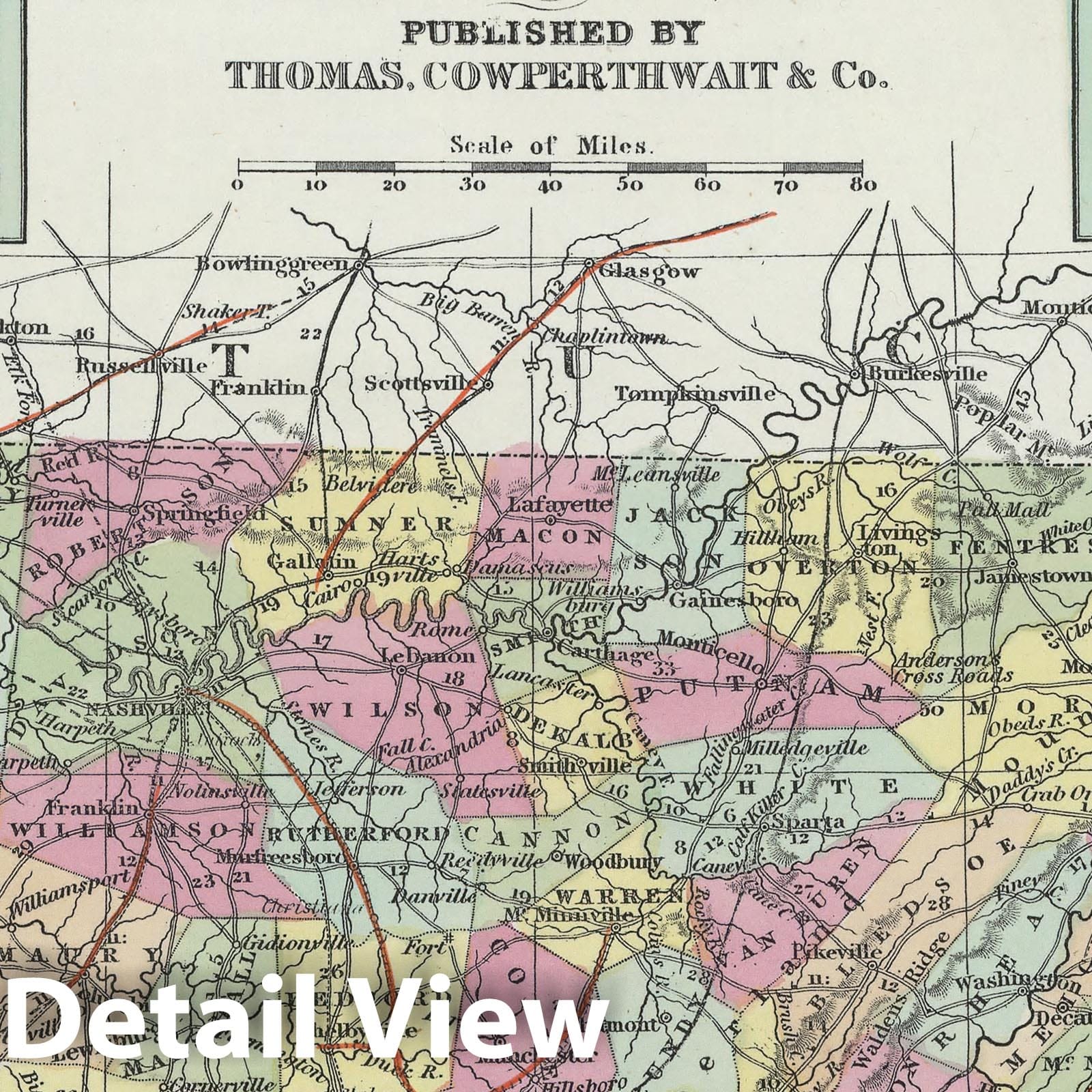 Tennessee with Nashville and Knoxville Insets - Railroad Map, 1855 - Historical Map Print