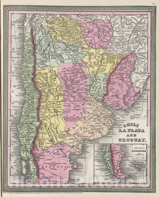 Historic Map : Chile; Uruguay; Argentina, 1855 Chili La Plata and Uruguay , Vintage Wall Art