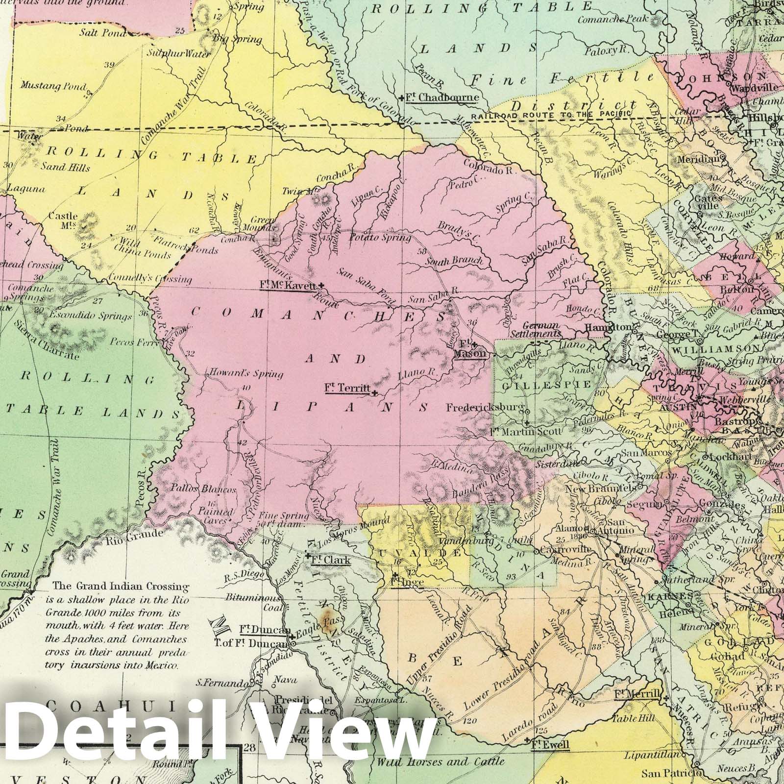 Texas - Railroad Map, 1855 - Historical Atlas Reproduction