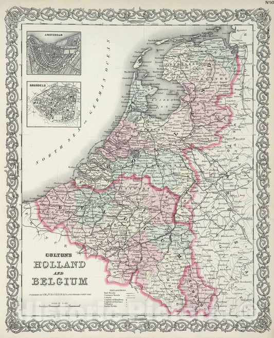 Historic Map : 1874 Holand and Belgium. - Vintage Wall Art