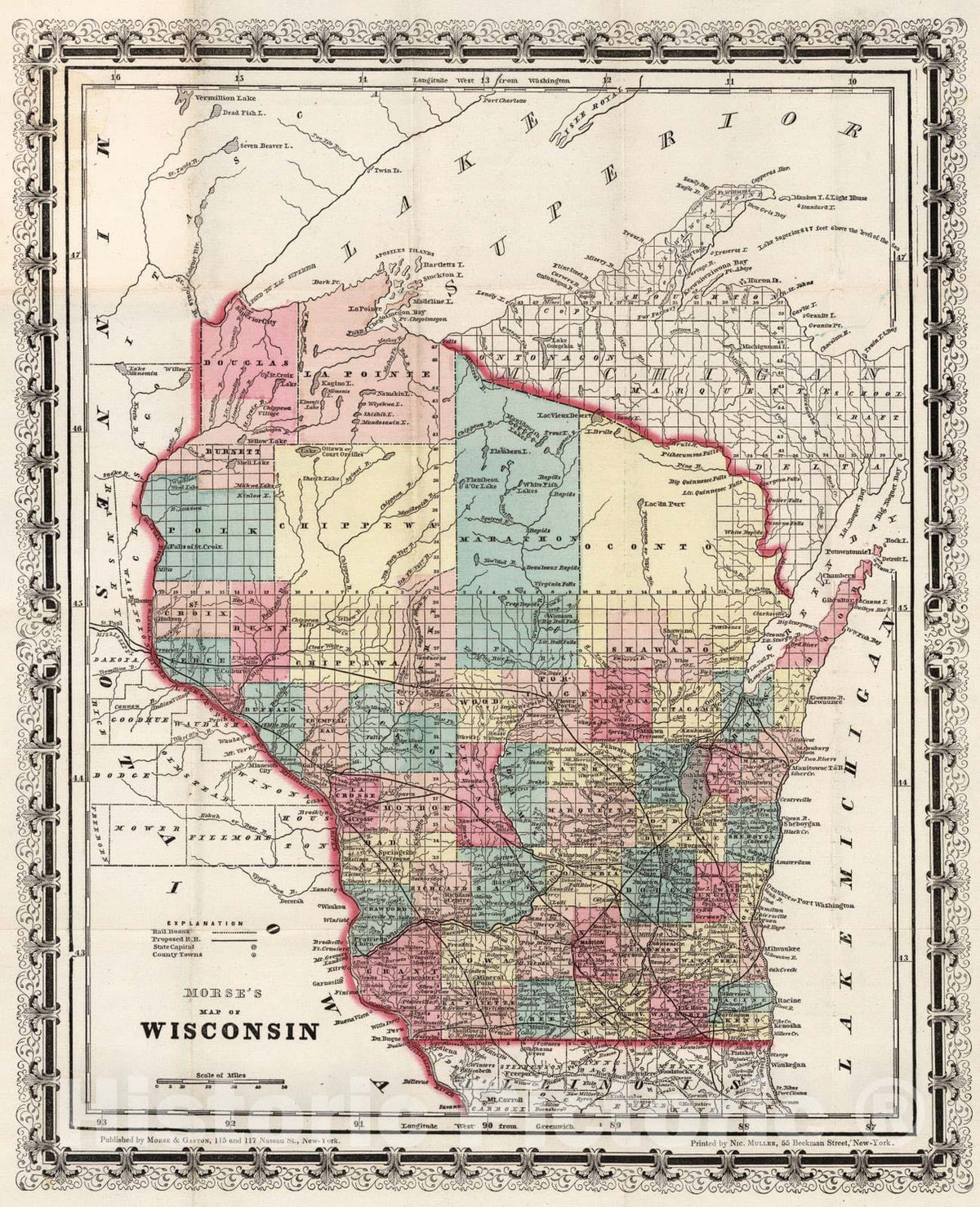 Historic Map : 1857 Wisconsin : Vintage Wall Art