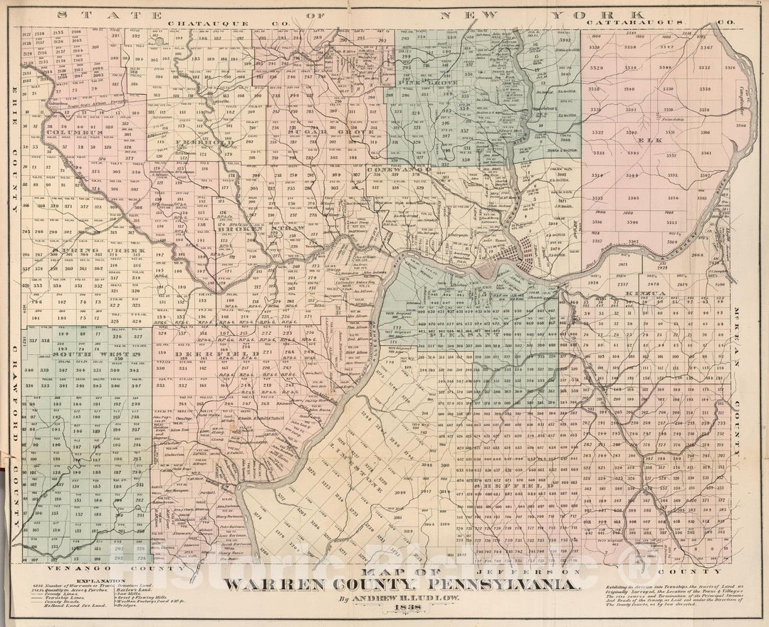 Historic Map : 1838 Warren County, Pennsylvania, By Andrew H. Ludlow, 1838. - Vintage Wall Art
