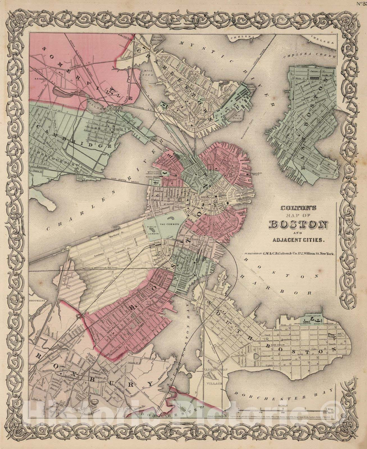 Historic Map : 1866 Boston and Adjacent Cities. - Vintage Wall Art
