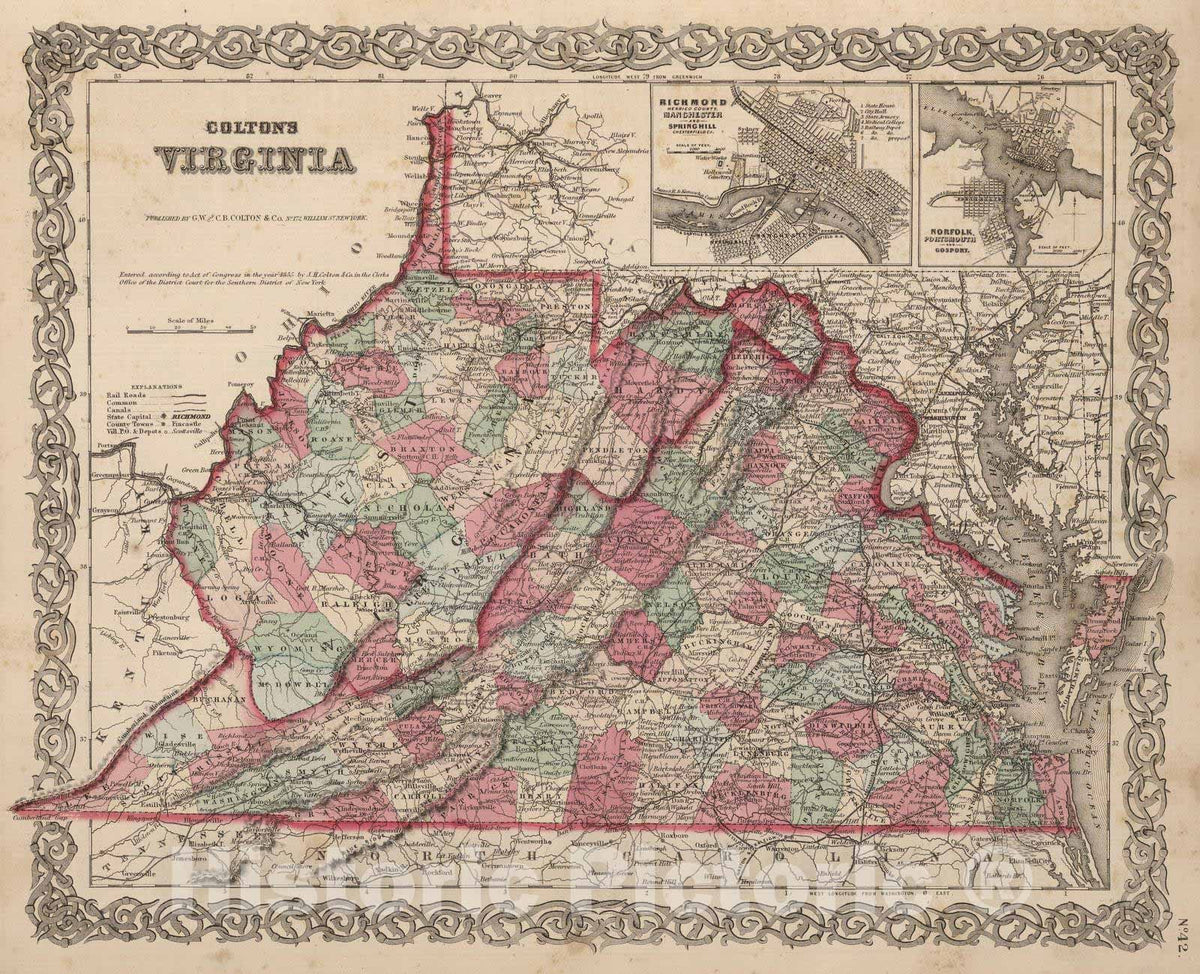 Historic Map : 1866 Virginia. West Virginia. - Vintage Wall Art