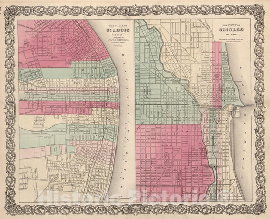 Historic Map : 1866 Saint Louis, Missouri. Chicago, Illinois. - Vintage Wall Art