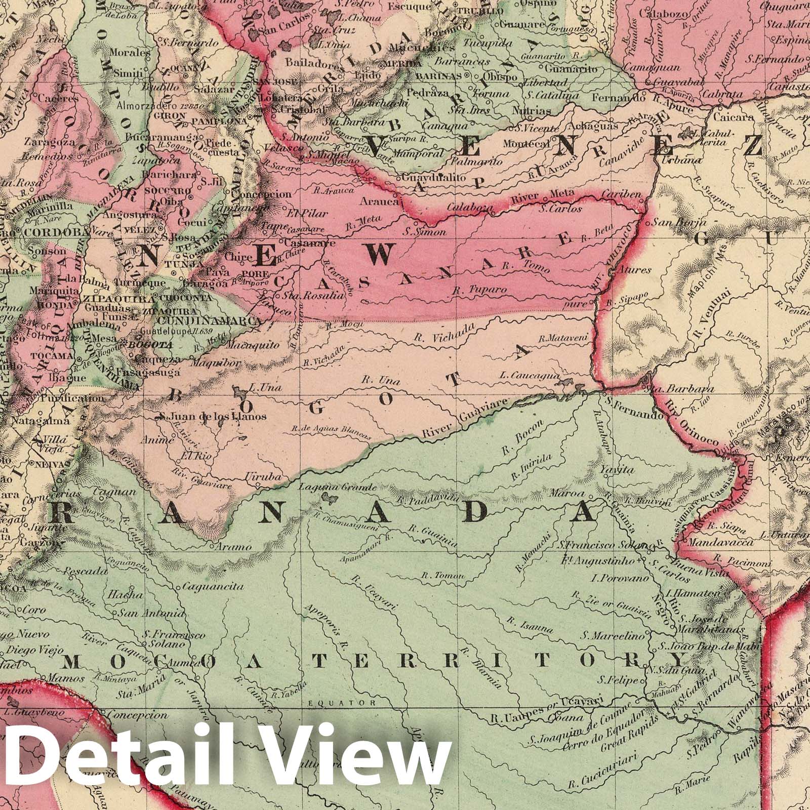 Venezuela, New Granada and Ecuador - Boundary Map, 1866 - Historical Map Print