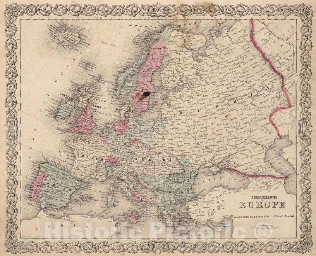 Historic Map : 1866 Europe : Vintage Wall Art