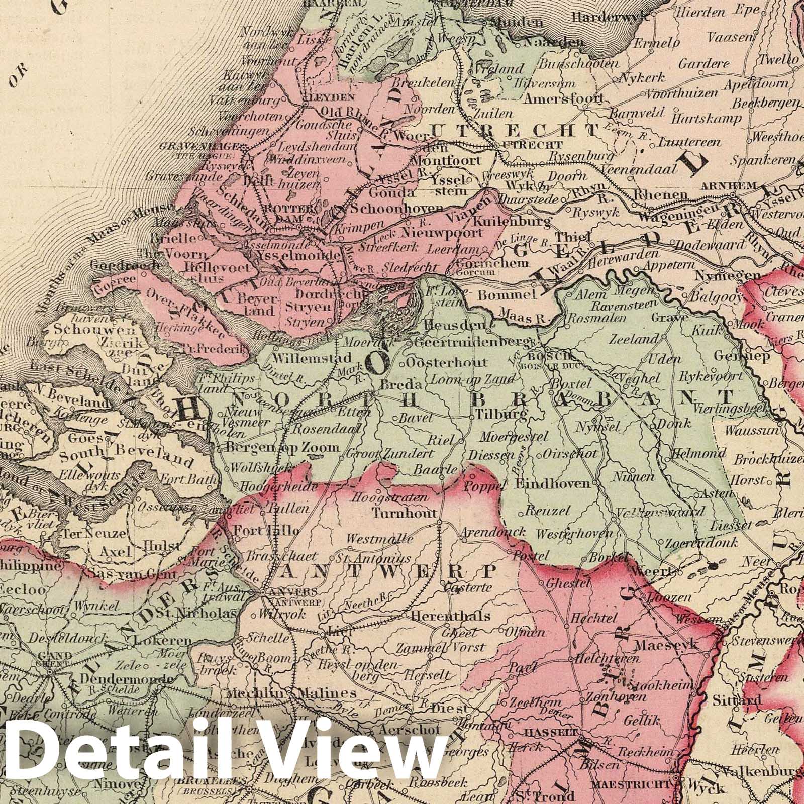 Holland and Belgium with Amsterdam and Brussels - 1866 Boundary Map Print