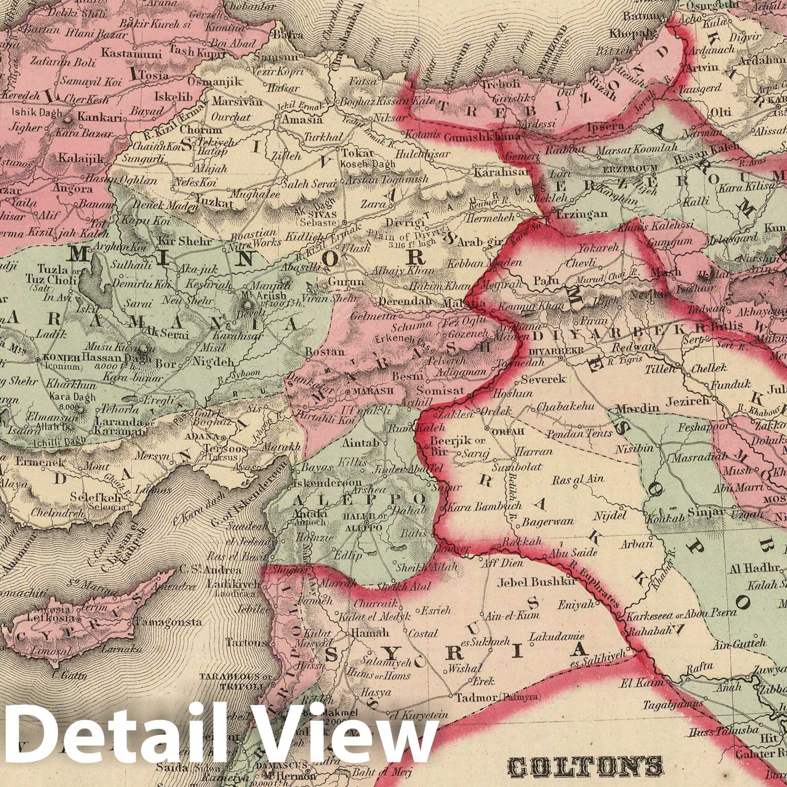 Turkey in Asia and Caucasian Provinces of Russia - 1866 Historical Map Print