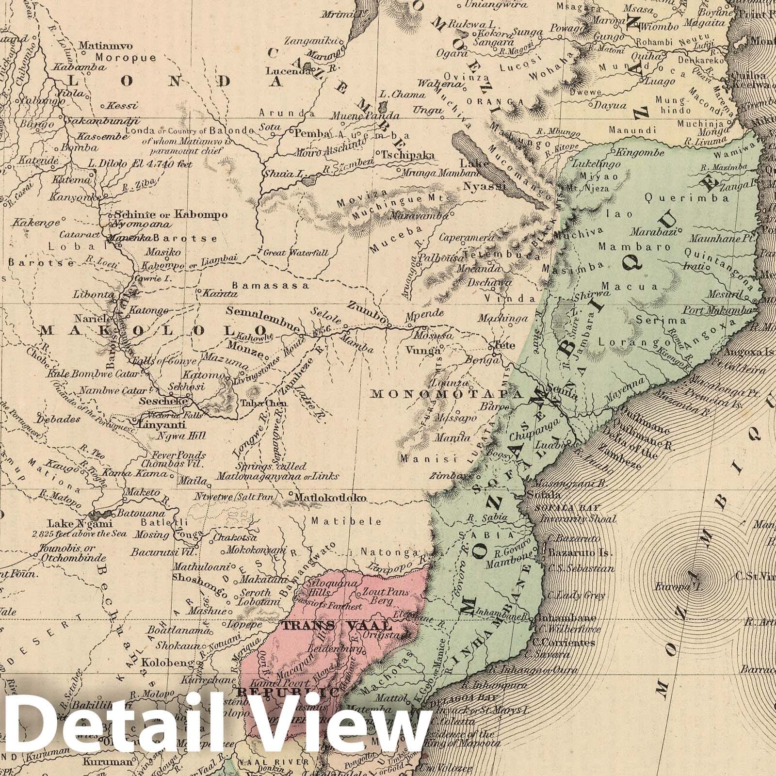 Southern Africa - Boundary Map, 1866 - Historical Map Print