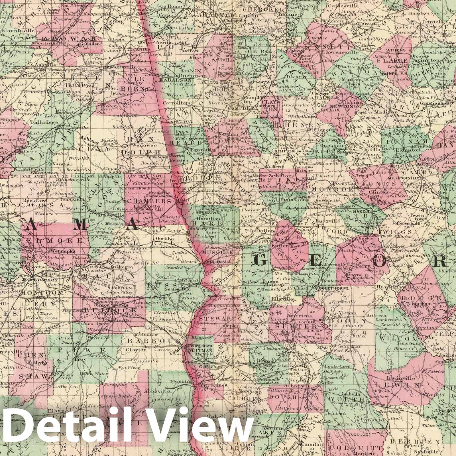 Georgia and Alabama - Railroad Map, 1886 - Historical Map Print
