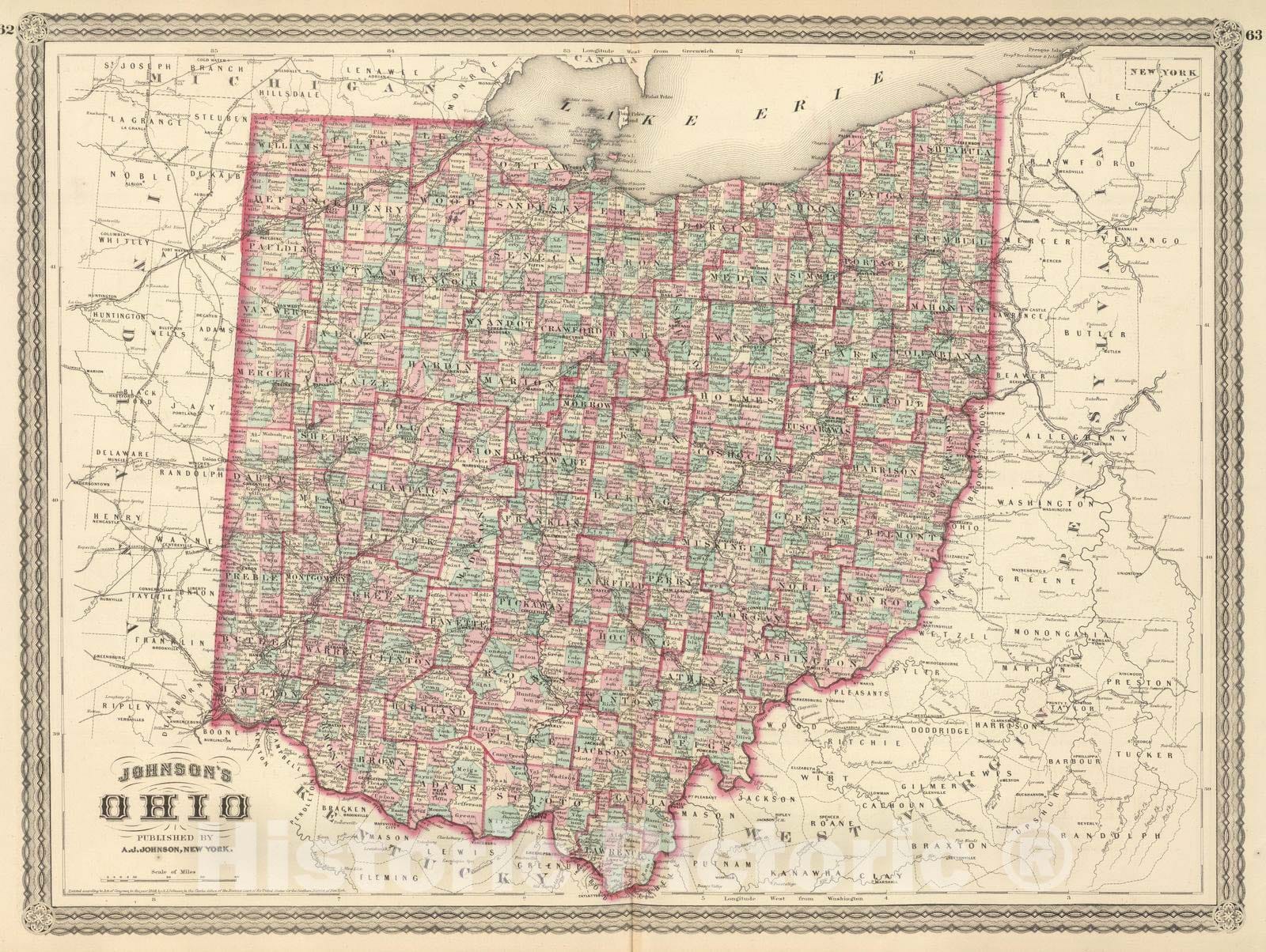 Historic Map : 1886 Ohio. v1 - Vintage Wall Art
