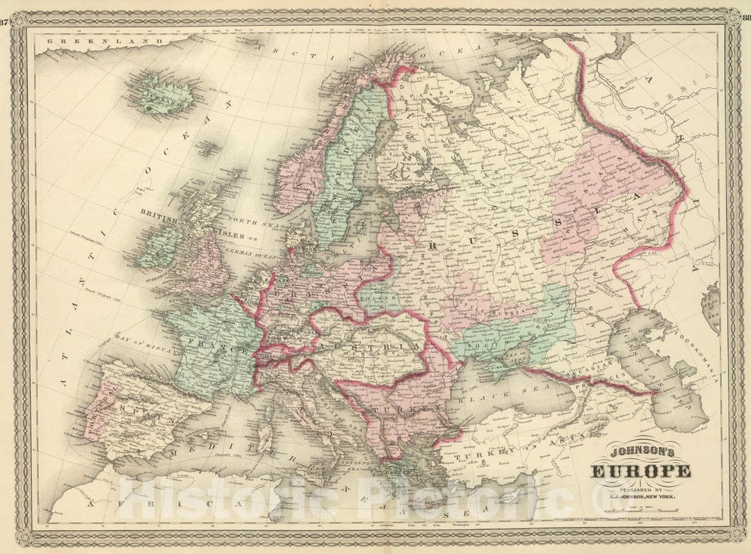 Historic Map : 1886 Europe. v2 - Vintage Wall Art