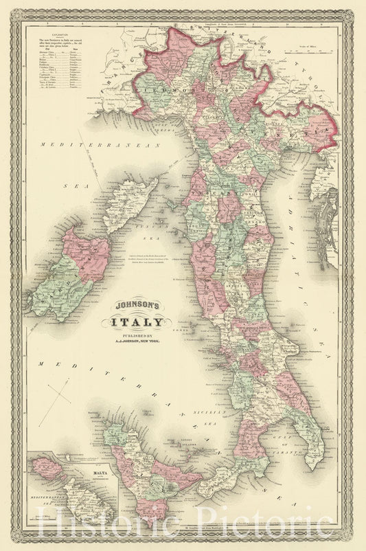Italy - Railroad Map, 1886 - Historical Map Print