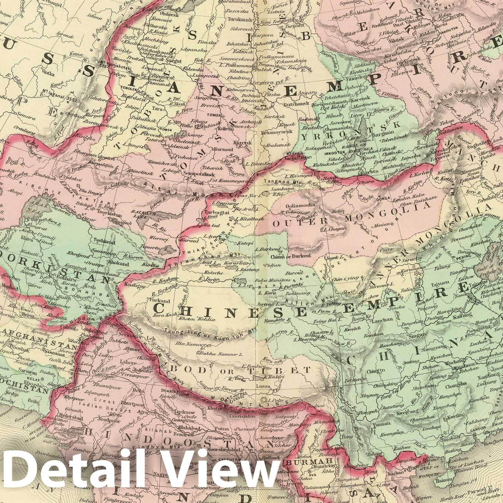 Asia - Railroad Map, 1886 - Historical Map Print